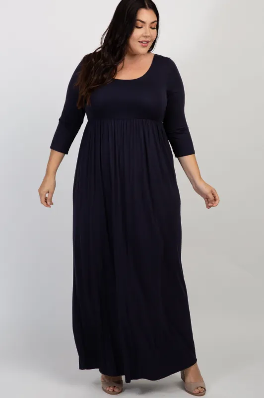 PinkBlush Navy 3/4 Sleeve Plus Maxi Dress sold by Pinkblush
