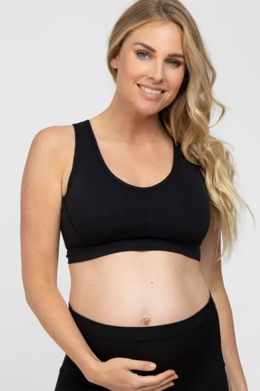 Black Triangle Cut Out Maternity Sports Bra sold by Pinkblush