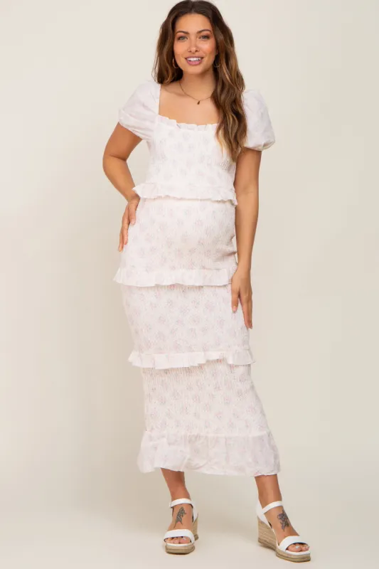 Light Pink Floral Square Neck Smocked Maternity Maxi Dress sold by Pinkblush