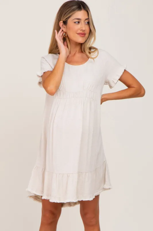 Beige Frayed Hem Maternity Dress sold by Pinkblush
