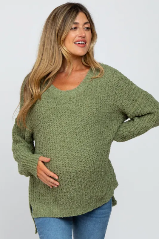 Olive Dropped Shoulder Maternity Sweater sold by Pinkblush