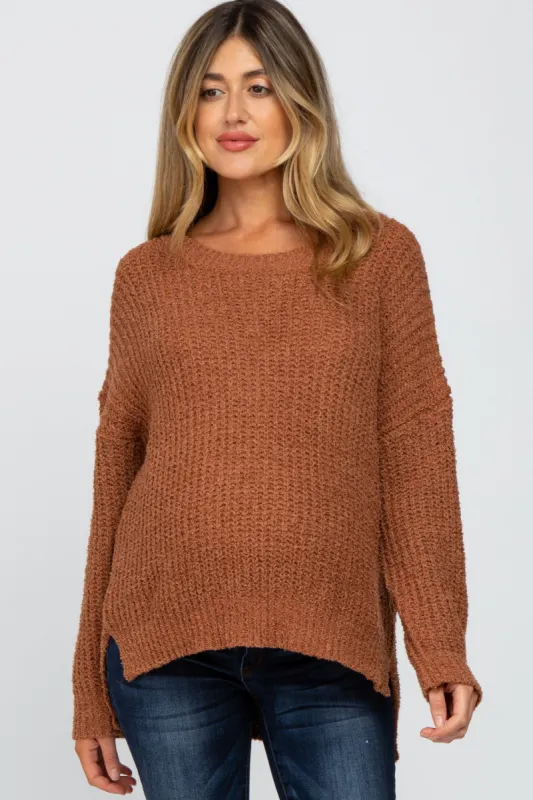 Camel Dropped Shoulder Maternity Sweater sold by Pinkblush