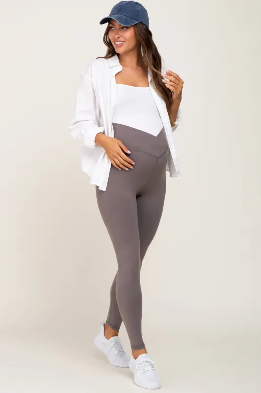Grey Crossover Waist Maternity Leggings sold by Pinkblush