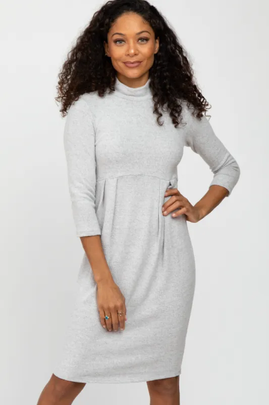 Heather Grey Brushed Mock Neck Fitted Dress sold by Pinkblush