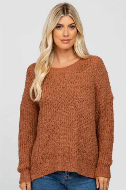 Camel Dropped Shoulder Sweater sold by Pinkblush