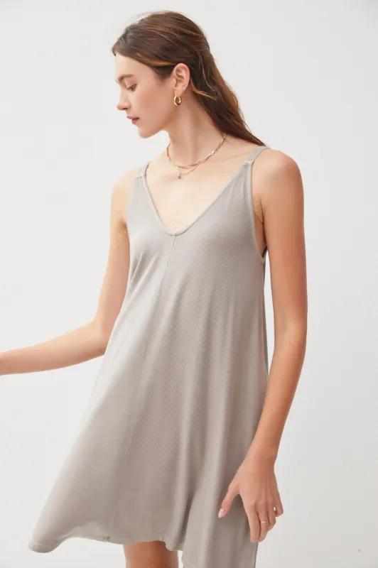 Taupe Ribbed Sleeveless Front Seam Dress sold by Pinkblush