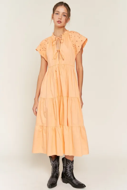 Peach Cotton Embroidered Midi Dress sold by Pinkblush