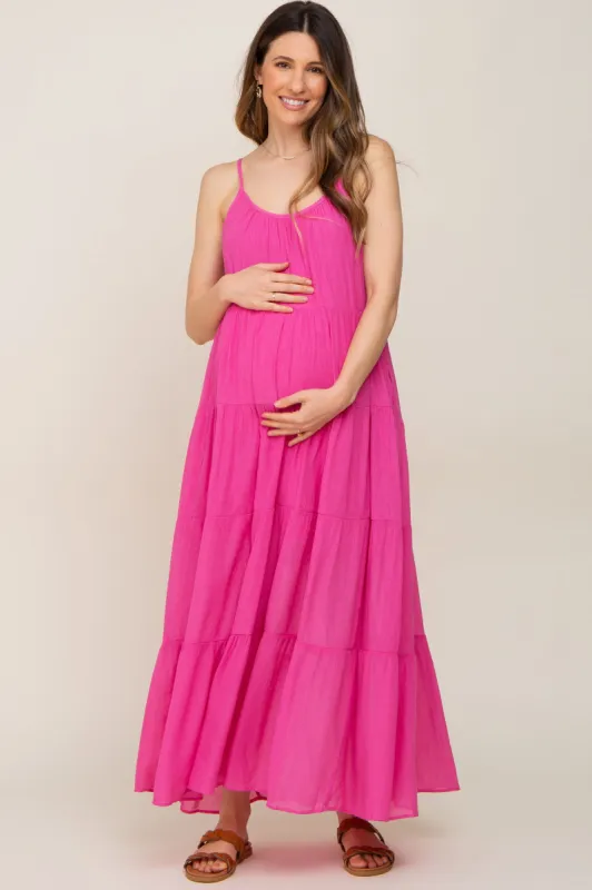 Fuchsia Tiered Maternity Maxi Dress sold by Pinkblush