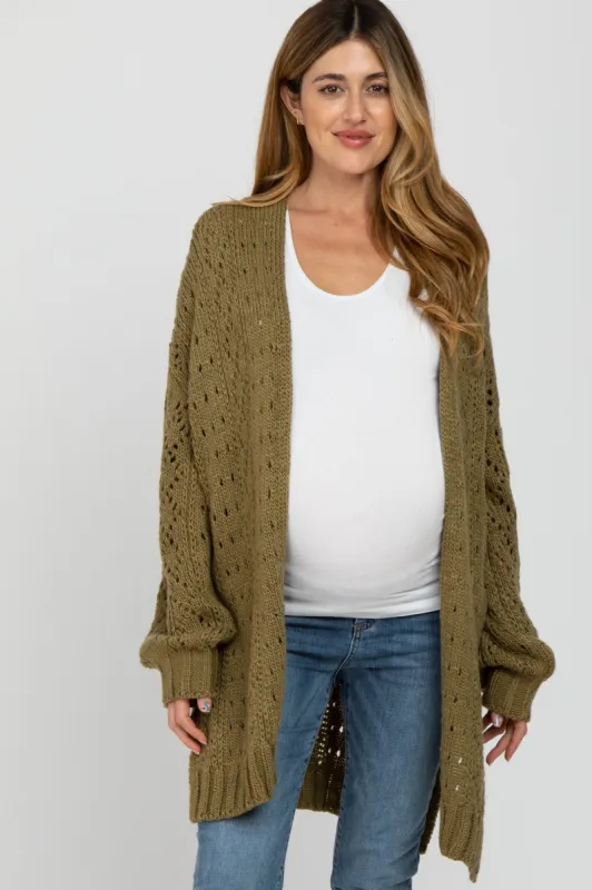 Olive Pointelle Knit Maternity Cardigan sold by Pinkblush