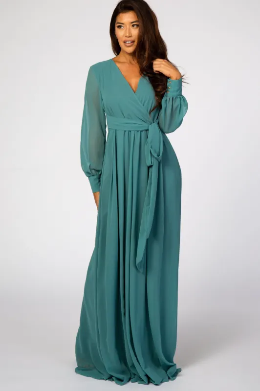 Jade Chiffon Long Sleeve Maxi Dress sold by Pinkblush