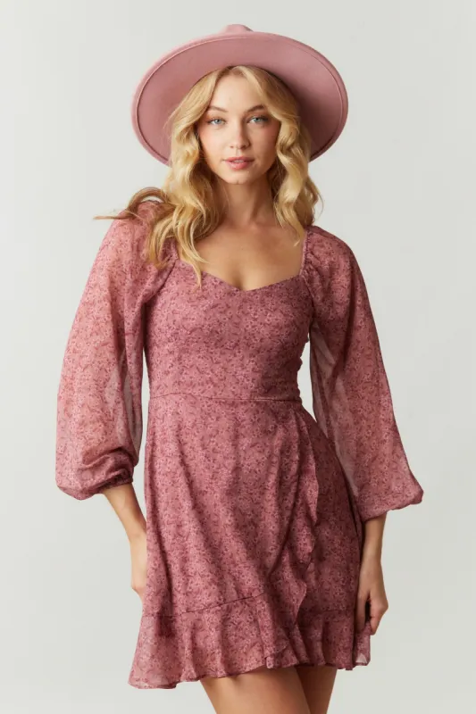 Mauve Floral Print Mini Dress sold by Pinkblush
