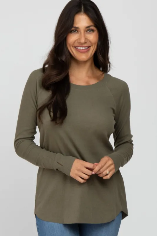 Olive Solid Ribbed Long Sleeve Top sold by Pinkblush