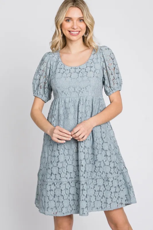 Blue Floral Lace Short Sleeve Dress sold by Pinkblush