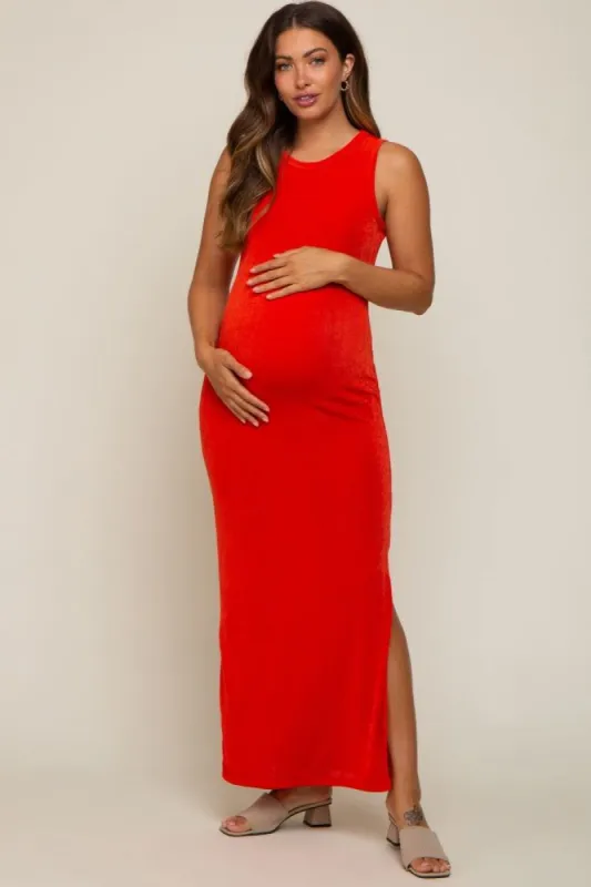 Orange Side Slit Maternity Midi Dress sold by Pinkblush