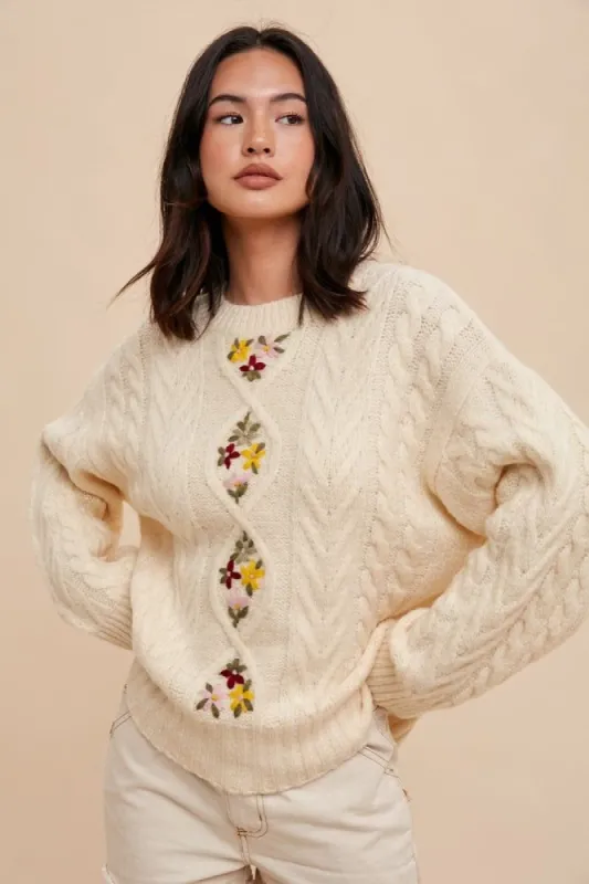Vanilla Floral Embroidered Sweater sold by Pinkblush