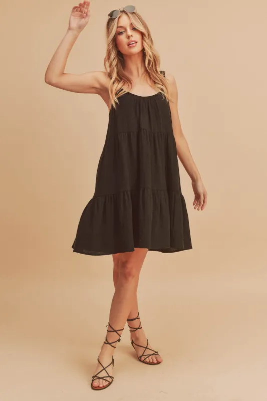 Black Sleeveless Tiered Ruffle Hem Dress sold by Pinkblush