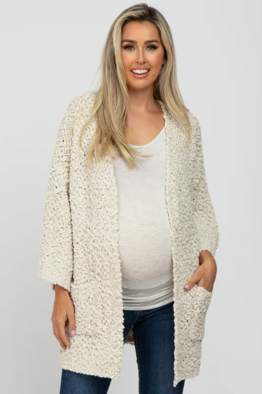Beige Soft Popcorn Knit Maternity Cardigan sold by Pinkblush