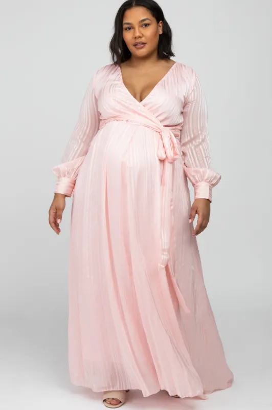Pink Sparkle Chiffon Plus Maternity Maxi Dress sold by Pinkblush