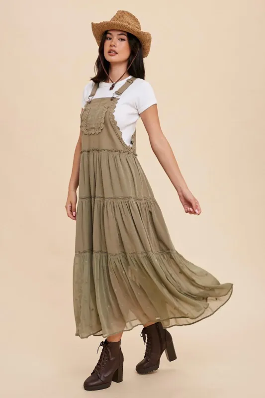 Olive Overall Crochet Lace Tiered Dress sold by Pinkblush