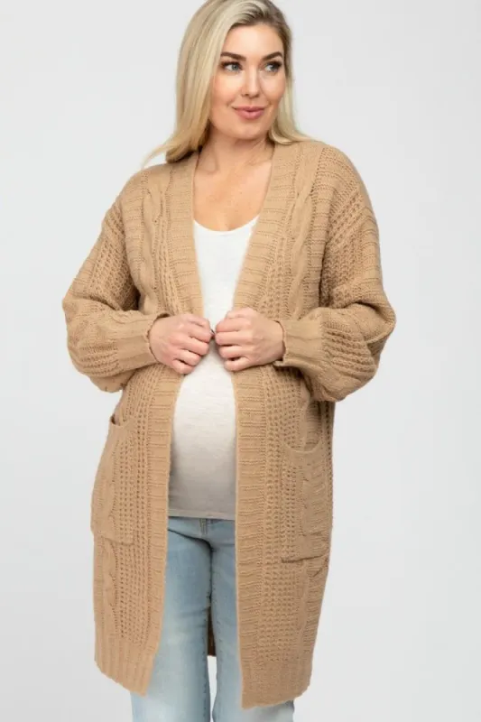 Mocha Mixed Knit Chunky Maternity Cardigan sold by Pinkblush