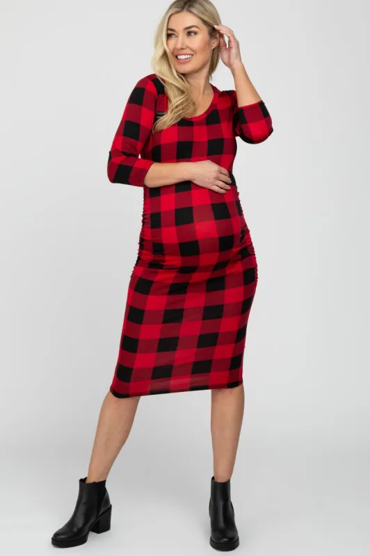 Red Plaid Maternity Fitted Dress sold by Pinkblush