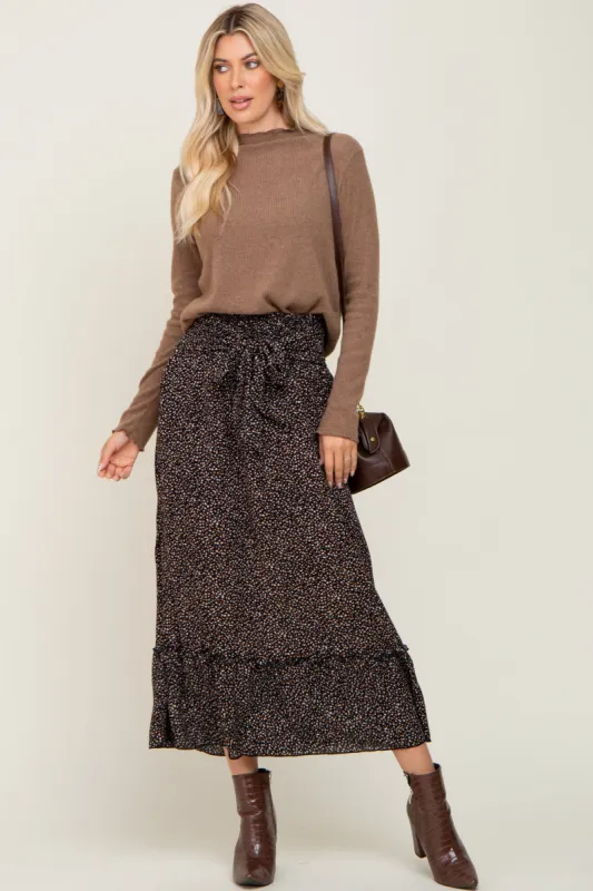 Black Ditsy Print Smocked Front Tie Skirt sold by Pinkblush