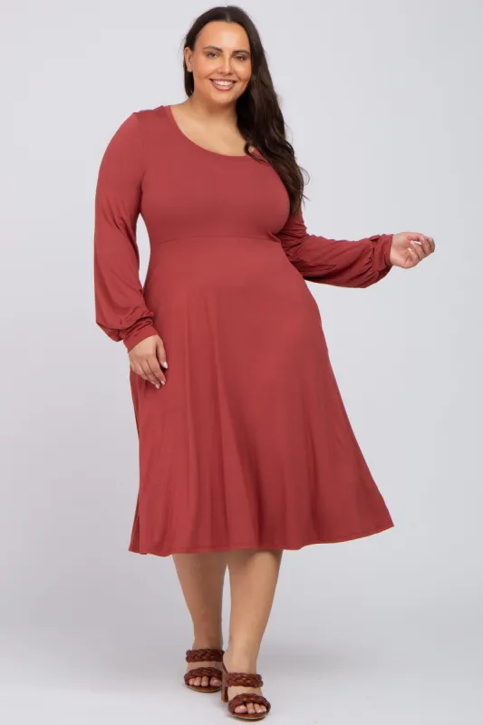 Rust Bubble Sleeve Maternity Midi Dress sold by Pinkblush