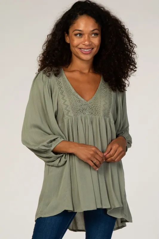 Olive Crochet Accent Boho Blouse sold by Pinkblush