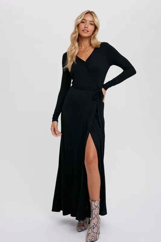 Black Knit Wrap Maxi Dress sold by Pinkblush