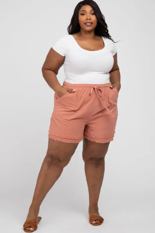 Mauve Striped Fringe Hem Plus Shorts sold by Pinkblush