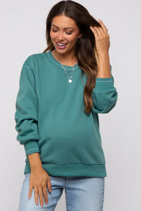 Teal Embroidered Fleece Maternity Sweatshirt sold by Pinkblush