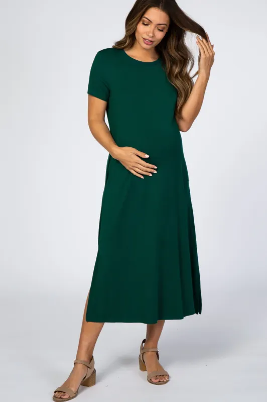 Forest Green Side Slit Maternity Midi Dress sold by Pinkblush