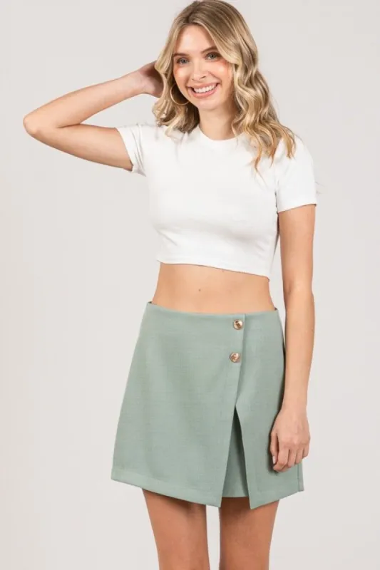 Sage Tweed Double Buttoned Wrap Skort sold by Pinkblush