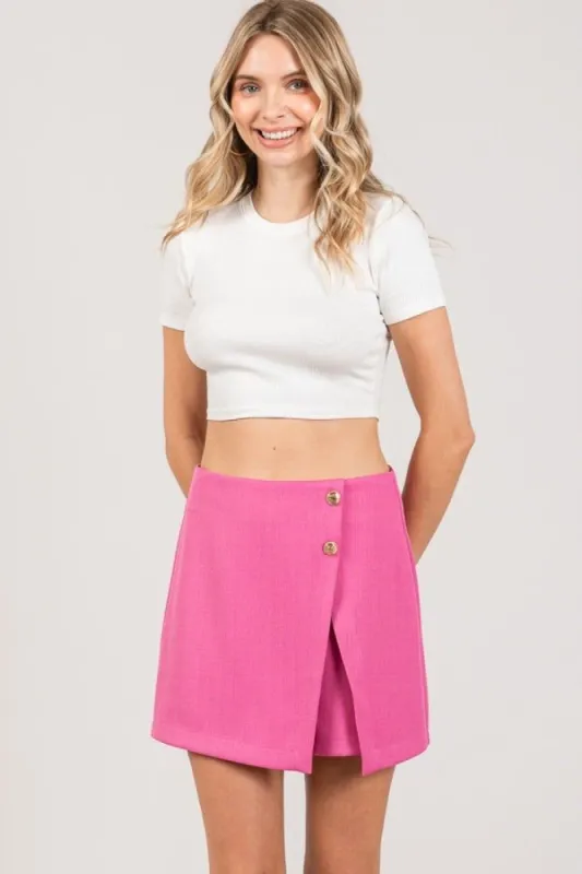 Hot Pink Tweed Double Buttoned Wrap Skort sold by Pinkblush