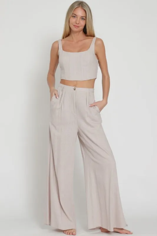 Sand Grey Sleeveless Corset Top & Pants Set sold by Pinkblush