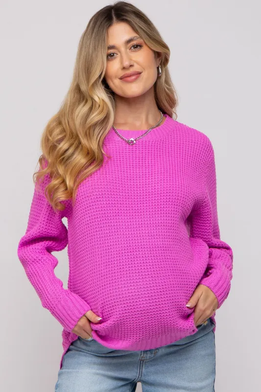 Pink Waffle Knit Round Hem Maternity Sweater sold by Pinkblush