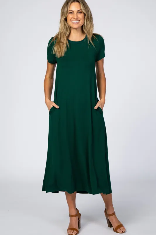 Forest Green Side Slit Midi Dress sold by Pinkblush