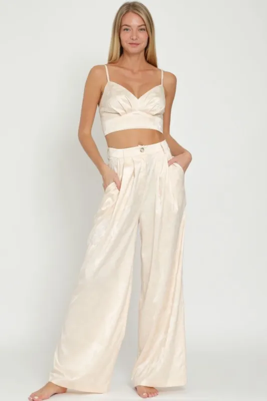 Ivory Bra Top And High Waisted Long Pant Set sold by Pinkblush