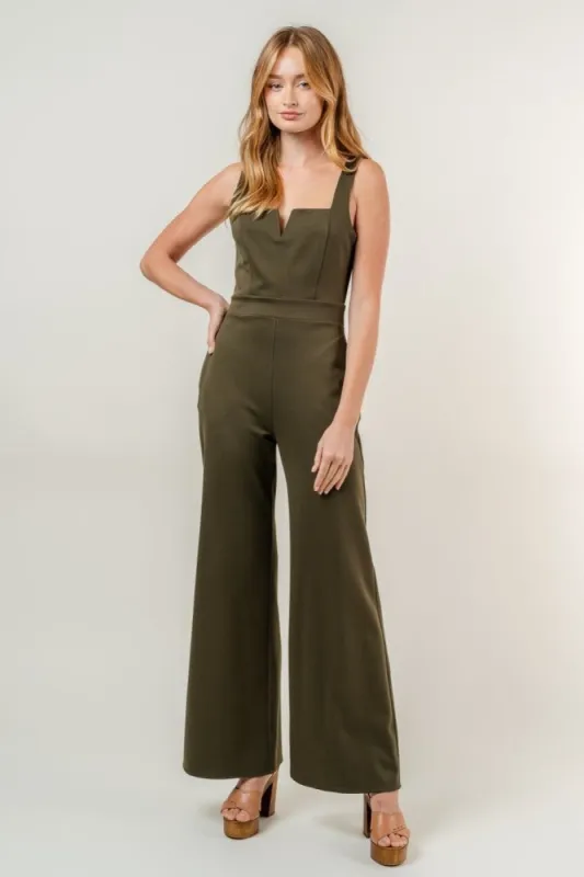 Dark Olive Sleeveless Fitted Jumpsuit With Pockets sold by Pinkblush