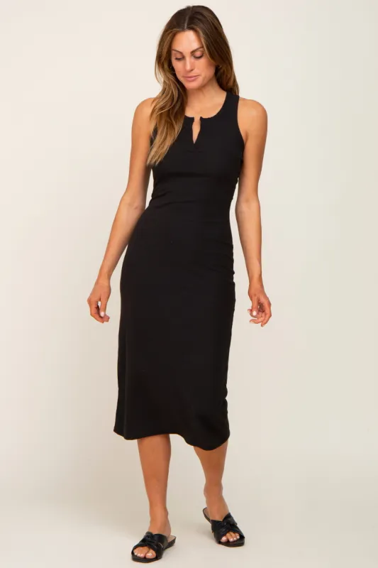 Black Sleeveless Ribbed Midi Dress sold by Pinkblush