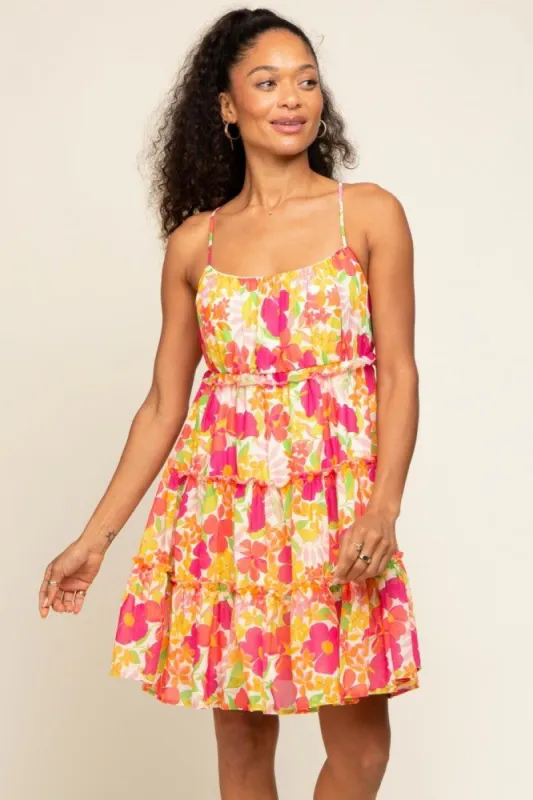 Orange Floral Ruffle Tiered Dress sold by Pinkblush