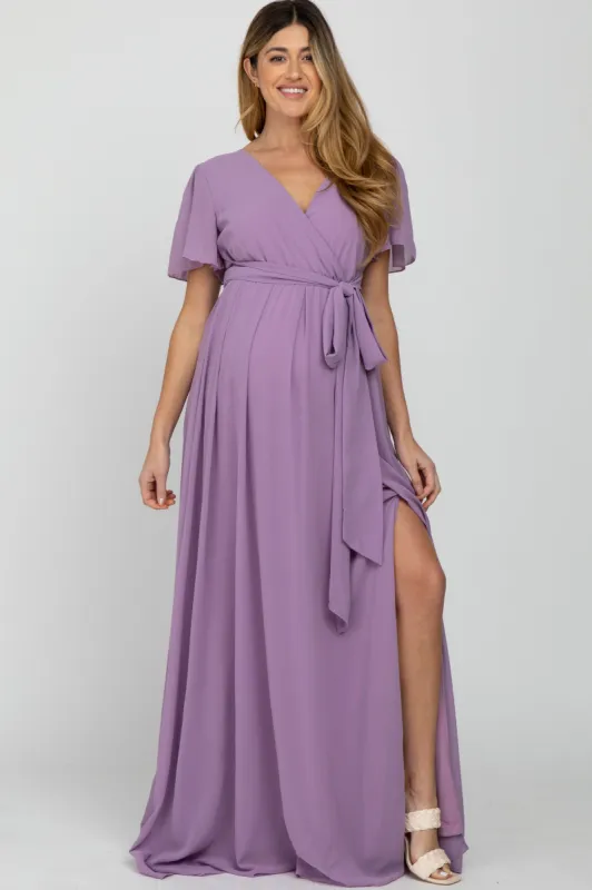 Violet Chiffon Short Sleeve Maternity Maxi Dress sold by Pinkblush