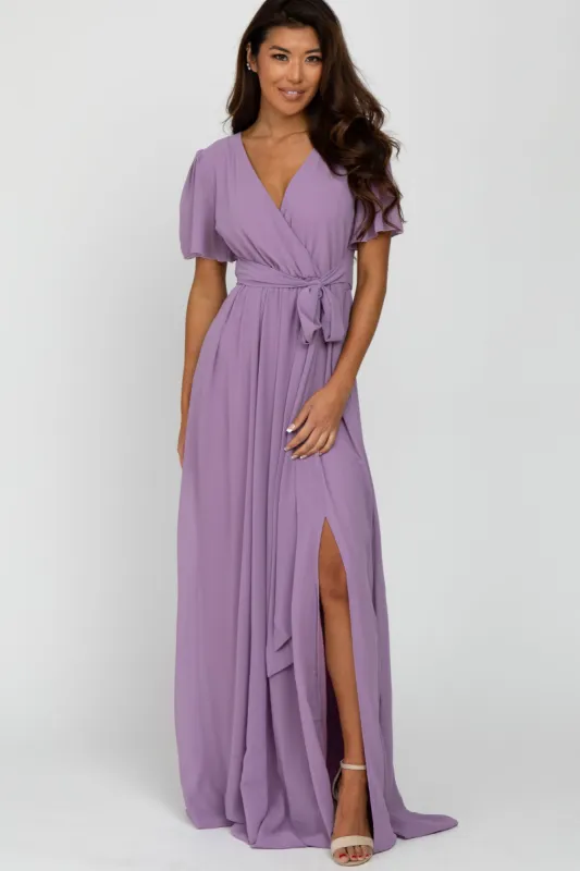 Violet Chiffon Short Sleeve Maxi Dress sold by Pinkblush