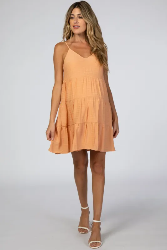 Peach Sleeveless Tiered Maternity Mini Dress sold by Pinkblush