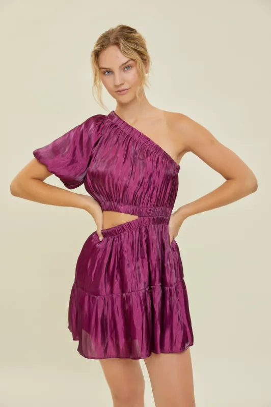 Dark Plum Puff Sleeve Mini Dress sold by Pinkblush