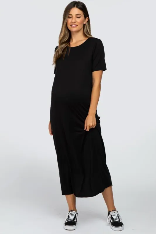 Black Short Sleeve Maternity MIdi Dress sold by Pinkblush