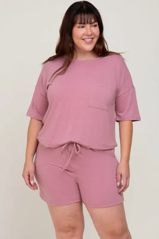 Mauve Pocket Front Plus Pajama Short Set sold by Pinkblush
