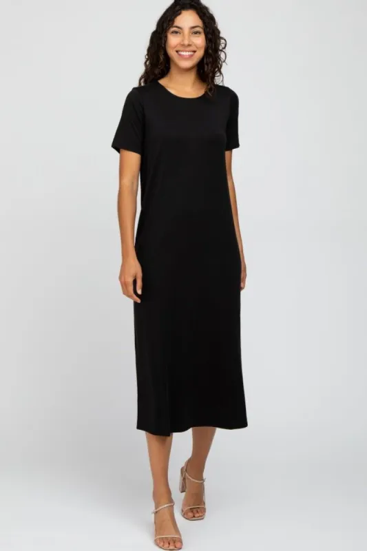 Black Short Sleeve MIdi Dress sold by Pinkblush