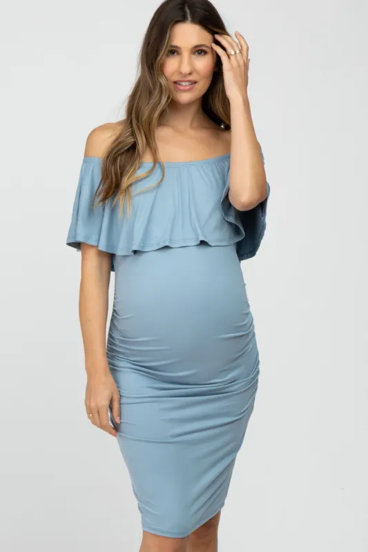 Light Blue Off Shoulder Fitted Maternity Dress sold by Pinkblush
