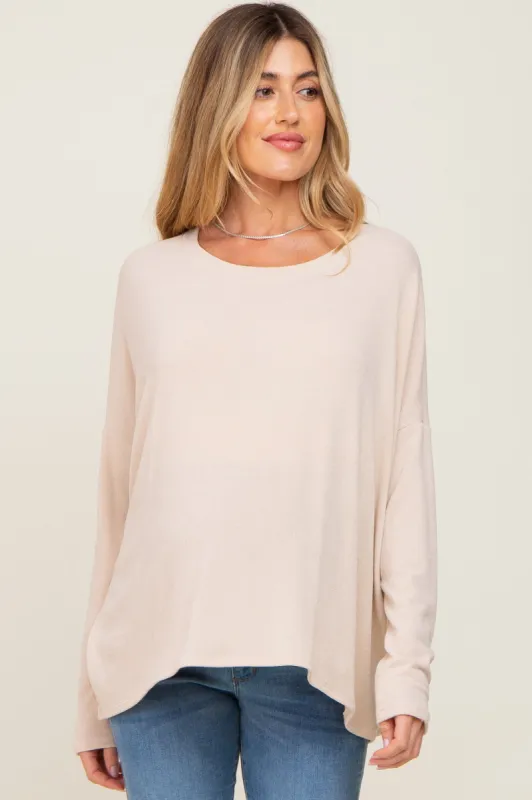 Cream Knit Long Dolman Sleeve Maternity Top sold by Pinkblush